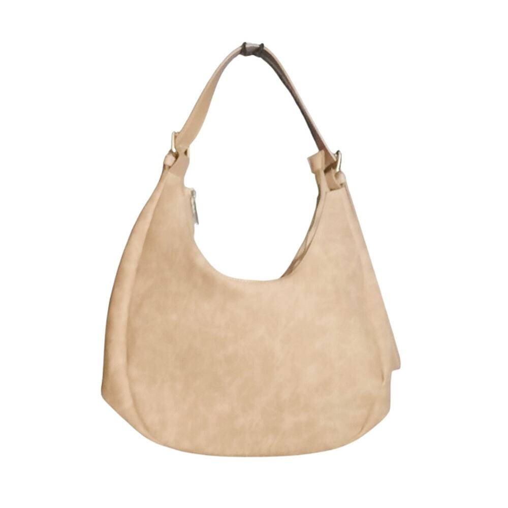 4th and Reckless Womens Light Brown Crescent Faux Suede Shoulder Bag Zip Close